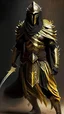 Placeholder: Arab warrior Full Body Full Armored Wearing Face Mask Iron Masculine Mysterious Powerful Fantasy High Quality Carrying Sword Golden clothes