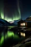 Placeholder: Cabin, mountains, lake , northern lights