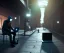 Placeholder: a hacker hacking on his laptop, setting in the street, under the bridge