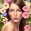 Placeholder:  beautiful, pretty very young european female face portrait, detailed eyes, hair with flowers, cosmic ambiance , 8k