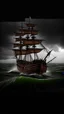 Placeholder: Pirate ship surround by ocean water, hurricane storm