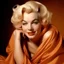 Placeholder: A photograph of cute disheveled marilyn monroe, depressed, , eyes closed, no make up, in the style of milton greene, light orange silk scarf around her shoulders, soft bacground