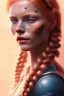 Placeholder: Woman 40 anni, cute, beautiful, orange hair, two braids, wild bangs, blue eyes, big eyes, freckles, long eyelashes, pink lipstick, thin lips, small nose, Gillian from Practical Magic, 8k resolution concept art portrait by Greg Rutkowski