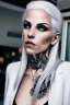 Placeholder: a woman white hair luxury stlye tatto in a street