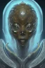 Placeholder: black African alien, cracks in the head, wicked, Asian eyes, crown, blood, 8k, finely detailed, photo realistic, Boris Vallejo style turquoise skull head gold dragon space alien rain skeleton silver helmet silver space suit spaceships