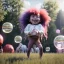 Placeholder: Ultra realistic circus scene. Sweet big hair monster. Child’s playing, smile, happy, color bubbles, smooth color, waist up view, Wes Anderson style, dark ambient, highly detailed, concept art, unreal engine 5, god rays, ray tracing, RTX, lumen lighting, ultra detail, volumetric lighting, 3d, finely drawn, high definition, high resolution.