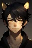 Placeholder: A young male with messy black hair, gold eyes, black cat ears, slight smile