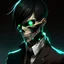 Placeholder: man, half-elf, young, noble, suit, skull mask covers half of the face, pale skin color
