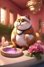 Placeholder: A fat palace cat etting pampered in a spa, 3d animation ,funny