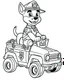 Placeholder: outline art for Paw Patrol Marshall With Fire Truck coloring page, Japanese manga style, cartoon style, cute face, white background sketch style, full body is a must, only use outline, clean line art, no shadow, bold outline