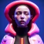 Placeholder: Spanish woman, rounded face, purpurin made up, red, blue, pink, inflatable coat, latex, leather, soft color, highly detailed, art stations, concept art, smooth, unreal engine 5, god rays, ray tracing, RTX, lumen lighting, ultra detail, volumetric lighting, 3d, finely drawn, high definition, high resolution, neon background.