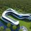 Placeholder: Cabin complex, Zaha Hadid style, aerial view, ultra quality, hyper-detailed, digital art, 8k 3D, trees, parking lots