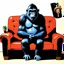 Placeholder: Gorillaz style cartoon Gorilla sits on the couch with bong by Jamie Hewlett