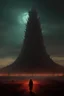 Placeholder: A spire of bones reaching out in the sky, ominously illuminated, ghost flying in the sky, toxic wasteland setting,highly detailed, HD, 4k quality, cinematic lighting, in the style of Zvidslav Beksinski