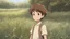 Placeholder: Timmy a young boy with brown short hair, exploring an empty field with excitement, discussing his vision, detailed, masterpiece, perfect eyes, HD, high resolution, 4k, ghibli style