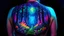 Placeholder: An amazing dark psytrance art tattoo of a fantastical forest on a human back, on a dark background under UV light, vivid and vibrant neon tattoo ink, detailed, intricate, high contrast.