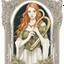 Placeholder: Elven sword maiden with ginger hair holding a harp