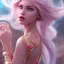 Placeholder: fairy, pink, blonde hair, beautiful, whole face, whole top hair head, hyperrealism, masterpiece, expert, cinematic lighting, sharp focus, 8K, pastel, macro lens, woman, detailed, flower