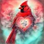 Placeholder: a vibrant digital chalk sketch painting featuring a double exposure image of a beautiful majestic red cardinal, ultra-detailed, within the body of the cardinal is a heart with the words "I AM ALWAYS WITH YOU" in a beautiful script