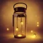 Placeholder: fireflies in a lantern, many ghostly lights inside a belljar, fairy lights, polaroid, symmetry, luminescent glow, moody, tender, photorealistic, octane render, golden hour