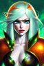 Placeholder: fantasy setting, woman with orange and white hair, white hair, green eyes