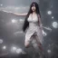 Placeholder: hitomi tanaka, full body, dress white, long black hair, vilage, realistic, intriacte detail, sci-fi fantasy style, volumetric lighting, particales,highly detailed,cinamatic, deep colours,8k