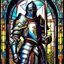 Placeholder: male knight with stained glass armor 90's tcg art fantasy