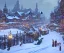 Placeholder: A magical town square with river canals for warlocks and witches in snowy Christmas