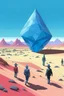 Placeholder: giant diamond in the desert with small people around n the style of Hiroshi Nagai