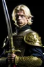 Placeholder: blond hair young adult royal guard swordsman with rapier