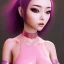 Placeholder:  Asian woman, leaning pose, pink short hair, latex suit, highly detailed, rabbit mask,