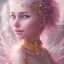 Placeholder: fairy, pink, blue, beautiful, happy smile, gold, jewels, hyperrealism, masterpiece, expert, cinematic lighting, sharp focus, 8K, pastel, macro lens, woman, detailed, flower