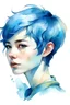 Placeholder: Watercolor short blue hair female portrait