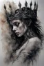 Placeholder: Hyper-photorealistic watercolor art style by Luis Royo & Agnes Cecile, Surreal fine art etching of a figure by Luis Royo, tanned skin inscribed with the transient story of mortality, ethereal light playing with its form whispering tales of an eternal realm, eyes, black as the depths of the night, ardently pinand looking towards the endless skies, a crown of black hair mirroring the mystery of the cosmos around, whole scene tinged with an ethereal softness from volumetric lighting, hues gr,