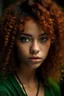 Placeholder: Mixed girl with dark green eyes and reddish curly puffy hair