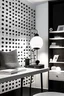 Placeholder: Design a beautiful stylish wall decoration for a YouTube thumbnail cool and calm white & black dot background that has a wide rounded RGB lighting set up,it has a small book shelf at the left hand side with some few books and some tech gadgets on the table with a table lamp