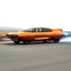 Placeholder: award winning car and driver photograph of a futuristic station wagon dirigible hybrid designed by only one vehicle per image painted metallic orange traveling at a high rate of speed, jet intake off of front center of vehicle and jet exhaust out the rear with bright blue flame, bilaterally symetrical, more a high speed road vehicle