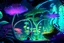 Placeholder: spaceship scene with a female humanoid plant made of vibrant, bioluminescent plant material. tending her garden on a spaceship Communicates through shifts in color and texture.