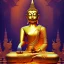 Placeholder: Elegant feline (Siamese cat) laying on Buddha statues lap, observing Thailand, painting impressionism, beautiful, artistic detailed Modifier...