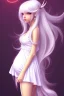 Placeholder: girl, cute, beautiful, pregnant, dress, long hair, white hair, anime