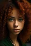 Placeholder: Mixed girl with dark green eyes and reddish curly puffy hair