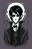 Placeholder: black haired young man necromancer wizard with gothic jewelry in the style of hp lovecraft