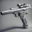 Placeholder: a futuristic light grey long rifle with laser sight and foregrip