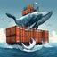 Placeholder: A whale carrying shipping containers on its back, and an engine with a propeller carrying the whale through the water. Digital Art, Digital Drawing