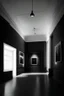 Placeholder: Reception with black walls, a white floor, hidden or rich lighting, and it is suitable for a museum