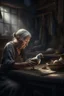 Placeholder: "A an old paints cracked dirty abandoned barn an old woman holding a chicken from the neck in one hand and holding a knife on the other hand on the table , , insanely detailed octane render trending on artstation, 8k artistic photography, photorealistic concept art, soft natural volumetric cinematic perfect light, chiaroscuro, award-winning photograph, masterpiece, oil on canvas, Raphael, Caravaggio, Greg Rutkowski, people, beksinski, Giger