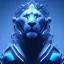 Placeholder: A beautiful portrait of a cyborg lion blue color scheme, high key lighting, volumetric light high details psychedelic background