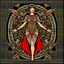 Placeholder: Full Body, Art Nouveau Woman With A Bob With A Fringe Hairstyle, Cleopatra Clothing, Steampunk Metal moth with red wings, Black Background