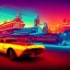 Placeholder: art deco, cyberpunk, neon muscle car, desert road, sunset, full colour, hd,