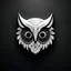 Placeholder: logo design, bunchy, 3d lighting, white owl, highly detailed face, cut off, symmetrical, friendly, minimal, round, simple, cute , only black